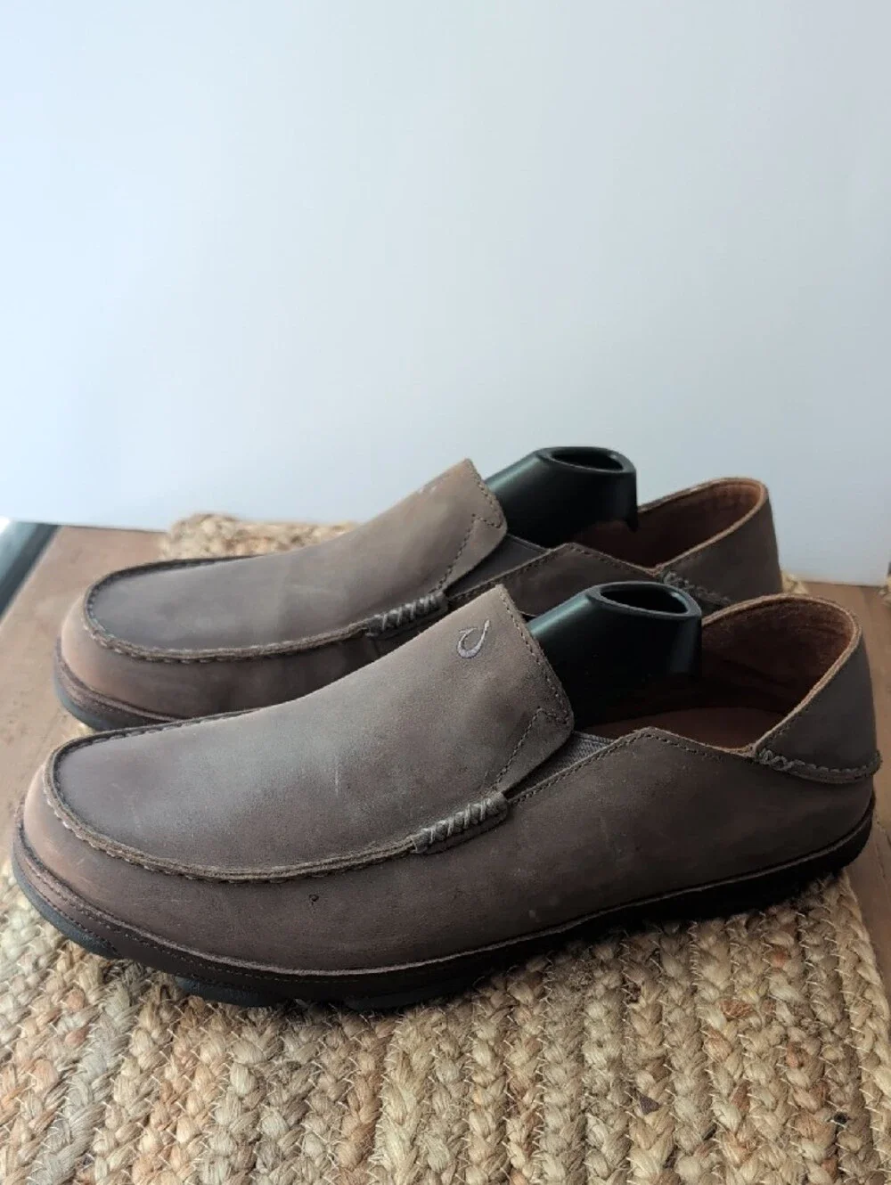 OluKai Men's Brown Moloa Leather Slip-On Loafers - Picture 10 of 11